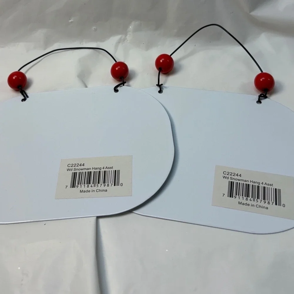 Set of 2 Snowman Christmas Hanging Signs Winter Wishes Peace on Earth C22244